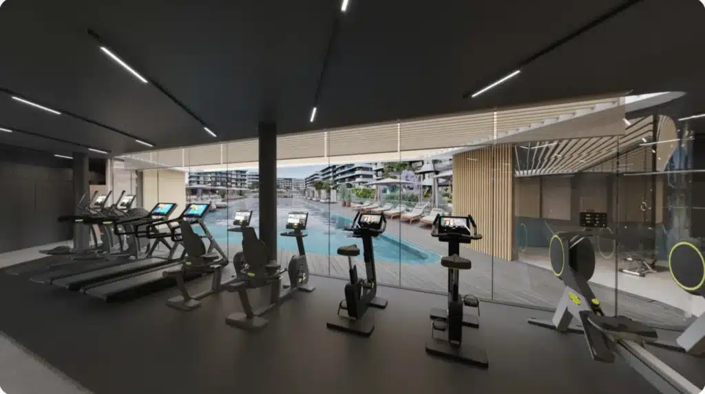 The Ring Larnaca — gym overlooking the pool